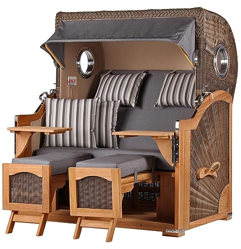 bene living Strandkorb-Set Ammersee 2,5-Sitzer Teak - PE grau - Modell 544 - Liftersystem