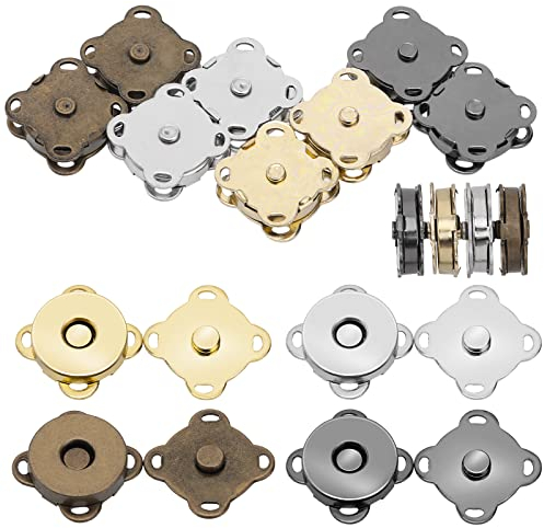 16 Stück Magnetknöpfe, 14mm Metall Druckknöpfe zum Annähen, 4 Farben Quadratische Form Magnetverschluss für Taschen, Geldbörsen, Handtaschen, Kleidung, DIY Nähen (Silber, Gold, Grau, Bronze)