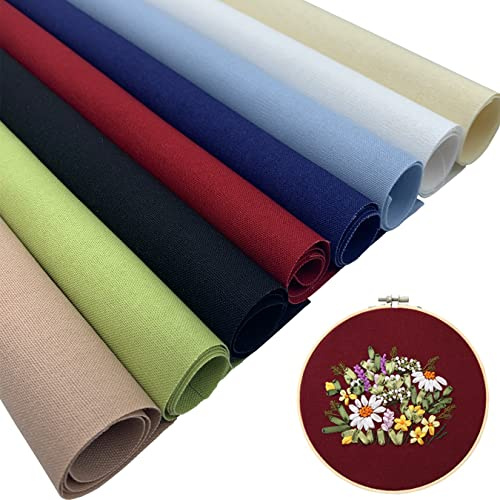 aufodara 8 Pezzi Tessuto Ricamo Lino 30 x 30 cm Tessuto per Punto per Ricamo, Tessuti Ricamati, Decorativo Tovaglia, DIY Cucito Borsa per il Pane, Borsa Portaoggetti (Color C)