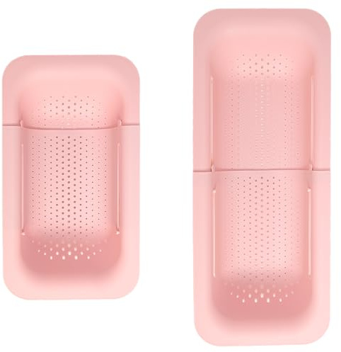 Paris Hilton Over the Sink Expandable Colander, Extendable Strainer, Adjustable from 14.5 inches to 19.5 inches, Fits most kitchen sinks, Made without BPA, Pink