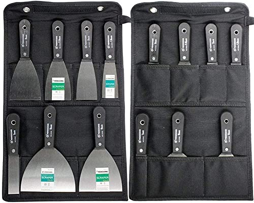 7 Piece Stainless Steel Wallpaper Scraper and Paint Tool Set With Filling Knives, Spackle Drywall Joint Filler, Putty Knife for Plastering Walls - Includes Tool Bag, Hand Tools Gifts for Men