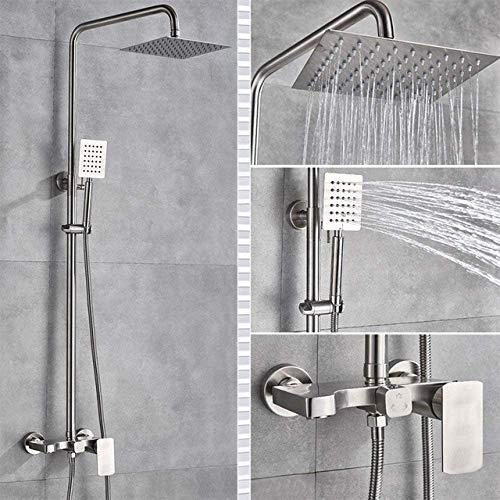 DERBUT Sistema de Ducha Baño Cepillado Juego de Ducha de Lluvia Grande Mezclador de baño Grifo de Ducha de baño Ducha de Agua fría y Caliente Montado en la Pared, Estilo B