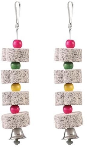 DONGKER Vogel Kauspielzeug, 2 Stück Knabbersteinchen für Wellensittiche, 18cm Längen, Vogelschnabel-Schleifstein mit Glocke für Kakadu, Wellensittich, Sittich, Nymphensittich, Lovebird