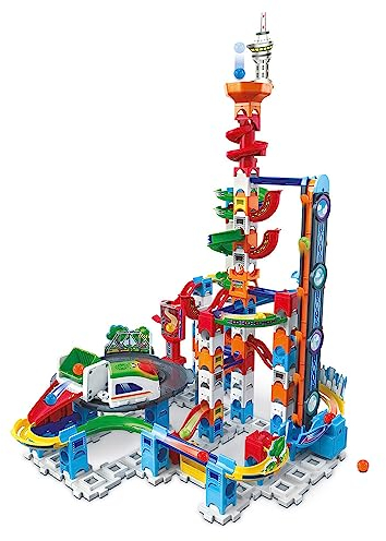 VTech - Marble Rush, Elektronische Kugelschaltung Super Sky Tower Set XL300E, Bauset, 143 Teile, 10 Bälle, Geschenk für Kinder ab 4 Jahren