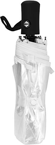 Lwuey Auto Open Umbrella, Compact Foldable Umbrella Windproof Clear Dome Canopy for Travel Photography Reinforced Frame Wedding Outdoor Event Essential Women Men Unisex