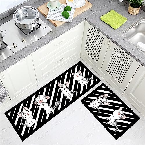 Gatos encantadores Kitty Pattern 2 Pcs Alfombras de Cocina Alfombras Conjuntos de alfombras de Piso Lavables Antideslizantes Alfombras de Dormitorio Conjuntos de alfombras de Dormitorio