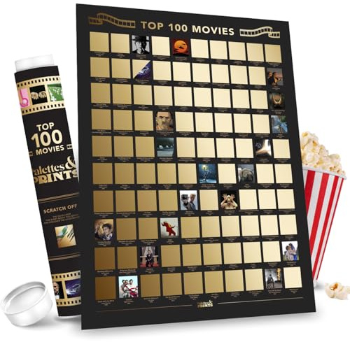 Premium Top 100 Movies Scratch Off Poster - Classic Movie Posters for Theater Room - Scratch Movie Poster - Stunning Artwork by Hand - Cool Gifts for Film Lovers (16.5 x 23.4, Unframed A2)