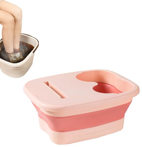 Folding Foot Bathtub,15L Large Foot Bath Spa Bowl, Foldable Foot Spa Bucket with lid,Foot Soak Bowl with Massager, Foot Soak Bath Tub, for Pedicure,Relax,Detox & Massage,Portable Washing Tub (Pink)