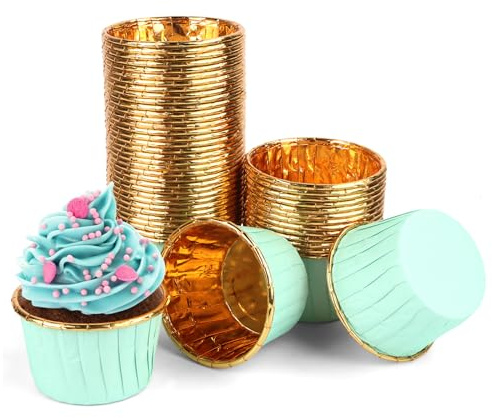 100Pcs Cupcake Cases, Disposable Greaseproof Foil Baking Cups Wrappers, Cake Muffin Liners Case, Standard Paper Baking Cups for Birthday Wedding Holiday Christmas Party Muffins Pastry Molds (Green)