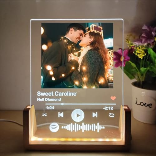 ZXH Luz nocturna personalizada con placa de acrílico Spotify, marcos de fotos, regalos personalizados con fotos para novio, novia, parejas, regalos conmemorativos de cumpleaños (7 colores,