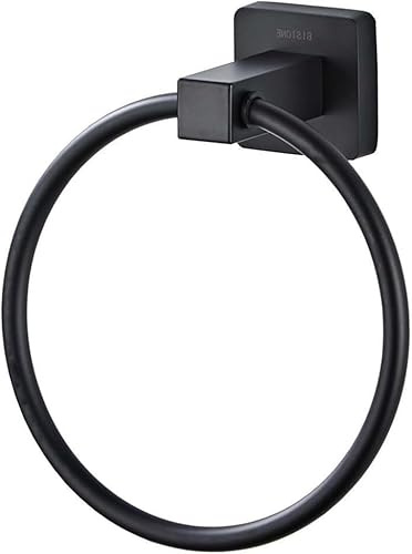 Matte Black Suction Cup Towel Ring Stainless Steel Hand and Face Washcloth Holder Dish Towel Hanger for Shower and Bathroom Walls
