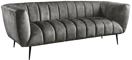 3-Sitzer Sofa NOBLESSE - 225cm - grau schwarz - Samt Metall - Federkern | Taschenfederkern, Nosagfederung, Ziersteppung, Art-déco-Stil, Rundum-Bezug, pflegeleicht
