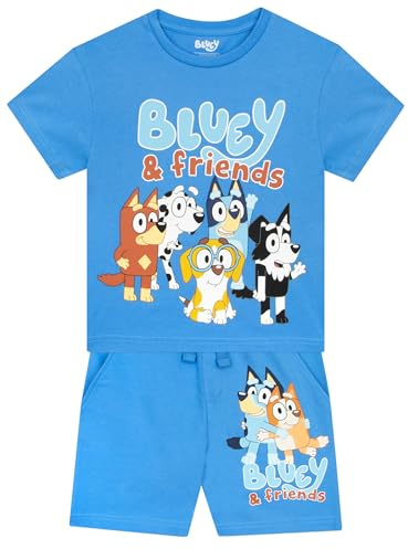 Bluey Outfit | Bingo Pojkshorts Och T-shirt | Pojkkläder & Klädset för Pojkar | Mjuka Bomulls Pojkkläder för Sommaren | Blå 122