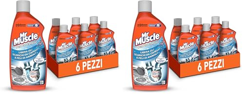 Mr Muscle Disgorgante per Tubi, Sciogli Capelli e Peli di Animali, Sicuro per i Tubi, Formato Scorta da 6 Pezzi da 500ml (Senza Profumo, Liquido, Confezione da 2)
