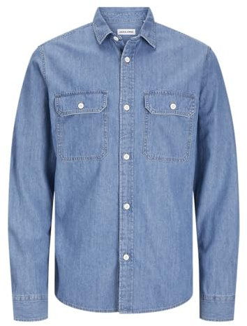 JACK & JONES jeansskjorta för män, bekväm passform, jeansskjorta, Ljusblå denim, M