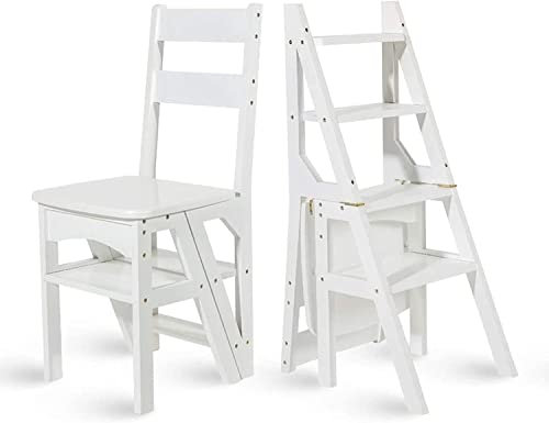 SZITW 4-Stufen-Leiter, klappbarer Tritthocker aus Holz, Trittleiter-Lagerregal mit breitem Pedal für Haushalt, Büro, Präsentation von Blumentöpfen (weiß) (weiß)