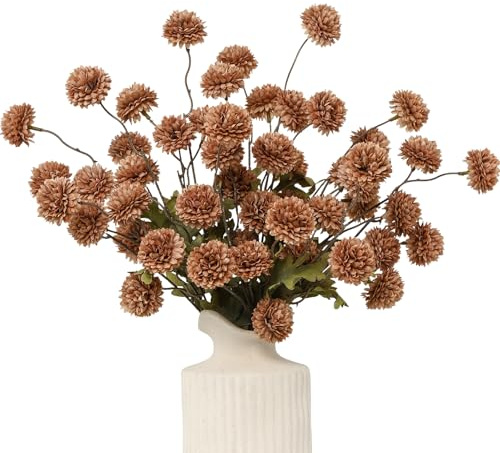 LEUCHTAMOR 6 Stück Künstliche Kiku Blume Kaffee kleine Chrysanthemen Blumen Mini Chrysantheme Ball Stiel für Blumenarrangements, Tischaufsätze, Blumenstrauß, Party, Hochzeit