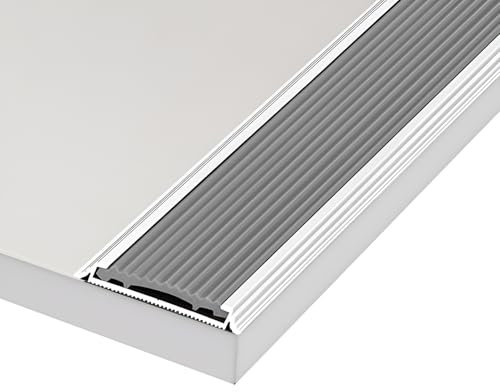 5 Stück Aluminium-Treppenkantenprofil, 1 m Langer Stufen-Anti-Rutsch-Streifen, Metall-Treppenstufen-Kantenstreifen, Stufenkantenprofil, Innen-/Außen-Treppenkantenschutz(Gray)