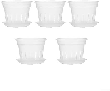 SPORTARC Semplifica la tua routine di cura delle piante vasi per orchidee in plastica trasparente con piattini integrati, set da 5 (XL)