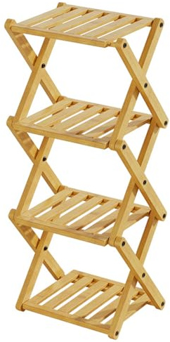 DECORN Stand Pliable intérieur extérieur - Bambou Free Standing Pot de Fleurs Présentoir Étagère - Pliant Tall Plants Rack pour Fenêtre Jardin Balcon Home Decor Salon Chambre,Natural,4 Tiers