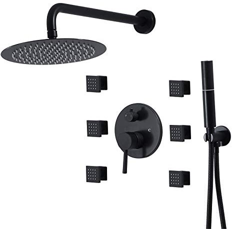 YHEIANJ Ganzkörper-Duschsystem Mattschwarz, 10-Zoll-Regenduschen-Wasserhahn-Set Mit 6 Körpersprays Und Handbrause, 3-Funktions-Regenmischer-Duschset,C,D-A