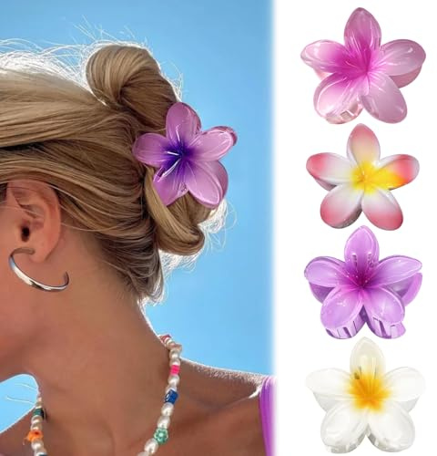 Pince à Cheveux Fleur 4 Pièces,Épingle à Cheveux pour Femme Hawaïenne,été Pince Fleurs Couleurs pour Filles, Hawaii Barrette Fleur Été Épingle Cheveux Accessoires pour Mesdames Filles