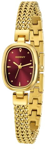 BERNY Relojes De Oro para Mujeres Reloj De Pulsera Ovalado Vintage Analógico De Cuarzo para Damas Reloj De Pulsera De Lujo Resistente Al Agua