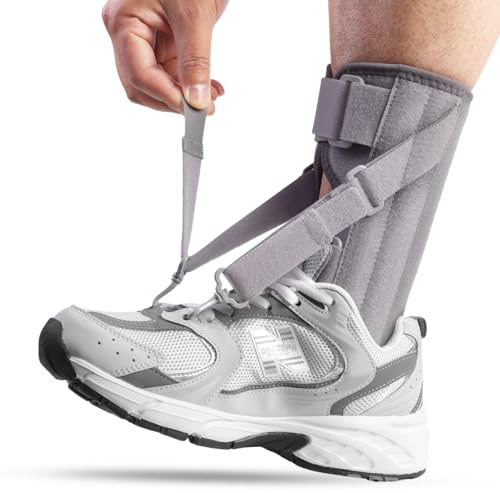 iDonau AFO Drop Foot Brace for Walking with Shoes for Right and Left, Adjustable Foot Drop Splint with 2 Metal Hook (Gray)