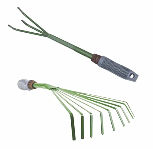 BESTonZON 2 Rastrillos Pequeños De Tres Garras para Jardín Herramienta De Jardinería Herramientas De Deshierbe Rastrillo De Hojas De Hierro Verde Oscuro