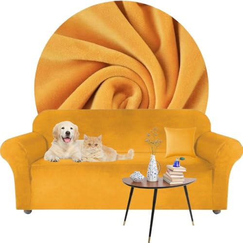 Domidekor - Sofa Überzug Senfgelb- Couch und Sofabezug 2 Sitzer - Sofaüberwurf für Wohnzimmer - Sesselbezug Stretch - Elastische Samt Couchbezug - Breite 145-185cm - Oeko-Tex 100