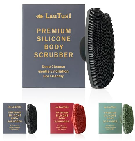 LauTus1 Silicone Body Scrubber – Exfoliating Shower Brush with Suction Handle & Hook, Soft Loofah for Men & Women, Gentle, Hygienic, Reusable, Graphite Black