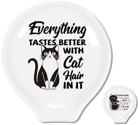 ANATTASOUL 2 Pcs Repose Cuillère Cuisine en Céramique 9 * 8.5cm, Support pour Ustensiles de Cuisine, Porte-Cuillère pour Spatules,Pinces, Cuillères à Café ou Ustensiles（Chats）