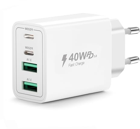 USB C Ladegerät, 40W 4 Ports Mehrfach Schnellladegerät, PD 3.0 Power Adapter Fast Charger USB Stecker Netzteil für iPhone 17 16 15 14 13 12 11 Pro Max SE 2020 XS XR 8 7, iPad, Handys