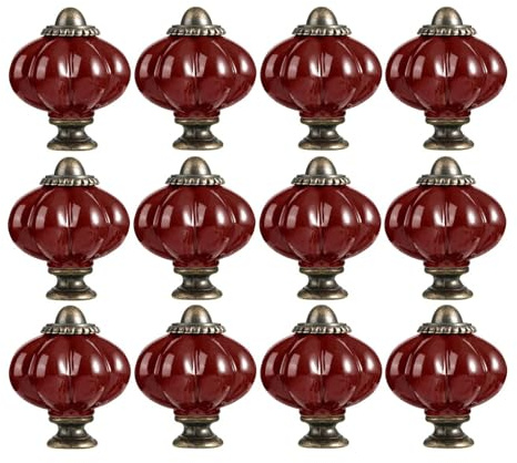 RSWZSFL 12 Stück Vintage Schrankknöpfe Keramik in Kürbisform Möbelknöpfe Türknöpfe Dekorative Knöpfe für Küchenschränke,Schubladen,Kommoden (Iron red)