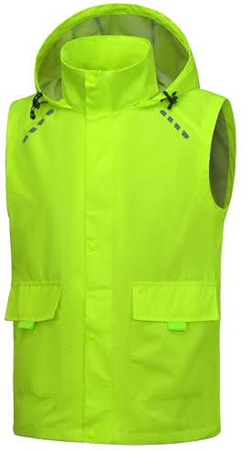 Little Donkey Andy Men's Waterproof Cycling Vests with Hood, Lightweight Reflective Stretch Vest for Cycling, Running (L, Fluorescent Yellow)