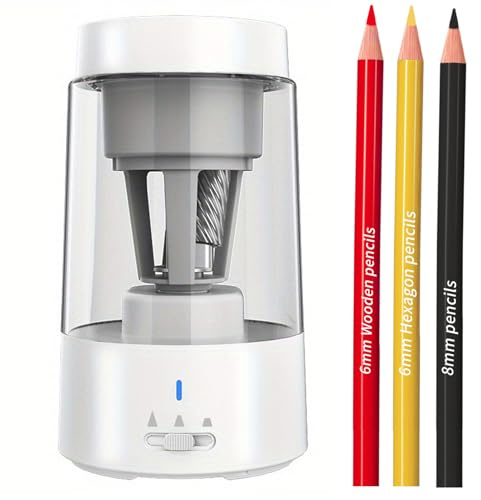 Generic Powerful Motor Electric Pencil Sharpener, Helical Auto Stop Sharpener, Adjustable Settings with 400ml Waste Bin, Ideal for No 2 Pencils, Colored Pencils, Home, School & (White)