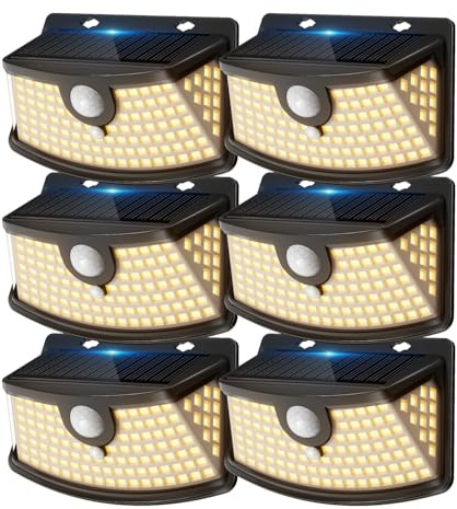 Aootek Solarlampen für Außen mit Bewegungsmelder, 6er Set, Garten, 120 LED | 270° Breiter Winkel, IP65 Wasserdicht, Solar Wandleuchte, Sicherheitslicht, Gartenbeleuchtung, Schwarzer Rahmen, Warmweiß