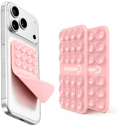 OCTOBUDDY - Silicone Suction Phone Case Adhesive Mount - Silicon Sticky Phone Grip with Higher Suction Power - Hands-Free, Strong Grip Holder for Selfies and Videos - Pack of 1 (Chalk Pink, Large)