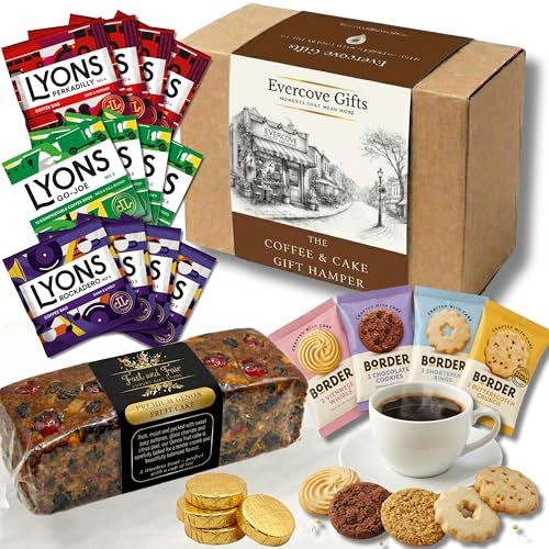 Evercove Gifts: Coffee Gift Set - Coffee Hamper, Coffee Gifts for Women & Men, Coffee & Cake Set with Biscuits, Coffee Lovers Gifts, Ground Coffee Selection Gift Set, Instant Coffee Gifts for Men
