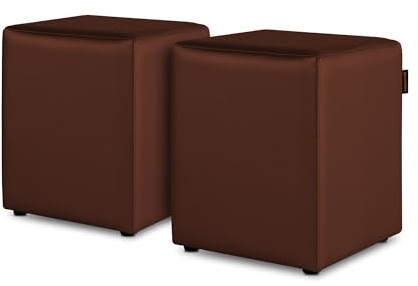 Happers Set aus 2 Sitzwürfeln aus Kunstleder Braun. Sitzhocker und Fußstütze für das Wohnzimmer oder Schlafzimmer