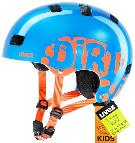 uvex kid 3 - robust cykelhjälm för barn - individuell justerbar passform - tvättbar innerstoppning - blue orange - 51-55 cm