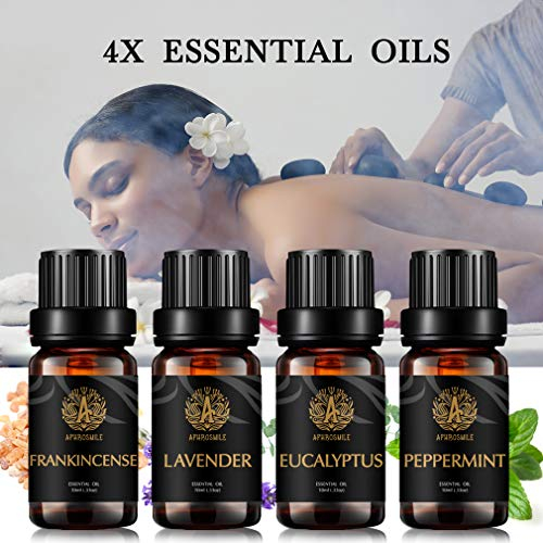 Aromatherapie Pfefferminze ätherisches Öl Set für Kerze & Seife machen, 100% reines Lavendel ätherisches Öl Kit für Diffusor, 4x10ml therapeutische Grade Weihrauch Eukalyptus Öle Set für Hause