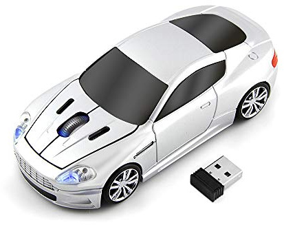 ECOiNVA for Aston Martin Wirelss Sports Car Shape Mouse Mice Computer Laptop Optical Mouse 2.4GHz USB Receiver AAA Battery Powered LED Light (Silver)