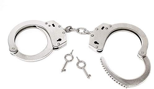 KOSxBO ORIGINAL echte Handschellen vernickelte Stahlhandfessel mit Kette und Double-Lock Sicherung inklusive 2 Schlüssel - Handschellen Set - Behörden Handschelle echt