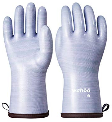Wahoo Flüssig Silikon Hitzebeständige Grillhandschuhe, Topfhandschuhe, Backhandschuhe, Ofenhandschuhe, Grillen, Backen, Kochen, rutschfest, Wasserdicht, Violett, L/9
