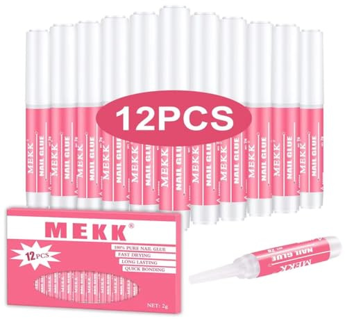 MEKK Nail Glue,Super Strong & Long-Lasting Nail Glue for Acrylic Nails,Press Ons&Broken Nails,Professional Adhesive for Nail Art Supplies,0.07OZ/PCS (12PCS)