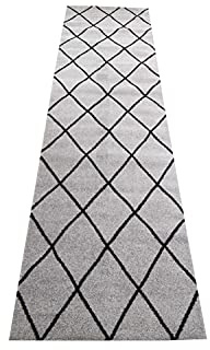 Teppich-Traum Skandinavischer Flurläufer im nordischen Stil Rautenmuster - pflegeleicht - dunkelgrau schwarz Größe 80 x 300 cm