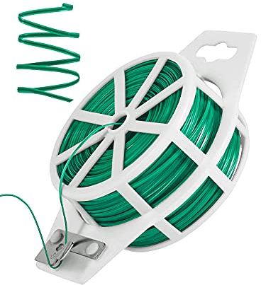 Reagia Garden Twine 328 (100m) Feet Garden Twist Ties with Cutter, Green Coated Garden Plant Ties with Cutter for Gardening and Office Organization, Home