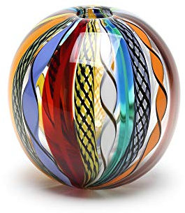 Cá d'Oro Kleine Glasvase im Boho-Stil mit farbigen Stangen, mundgeblasenes Kunstglas im Murano-Stil, Modellkugel