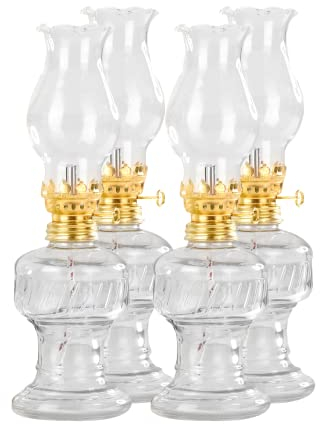 4x Öllampe aus Glas mit goldener Drehfassung 21 cm | Petroleumlampe mit Baumwolldocht | Perfekt für die Ideale Hochzeit | Oil lamps perfect for the Wedding day